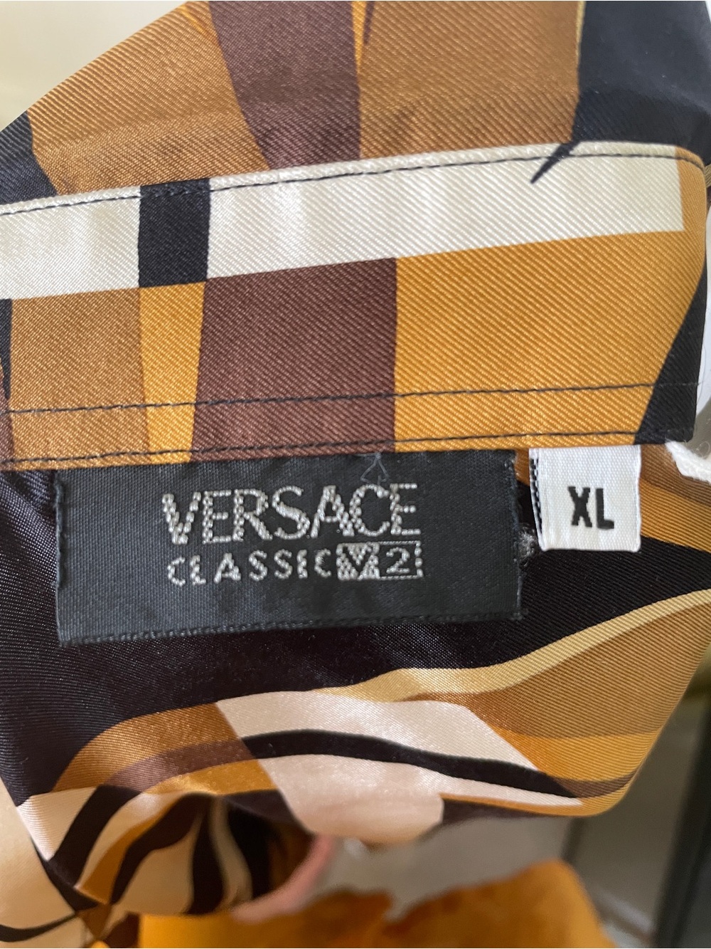 Versace Silk shirt in Brown, Mustard & Black Geometric Print